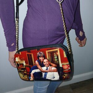 Black Glossy Medium-Sized Purse – Brand New featuring Michelle and Barack Obama’